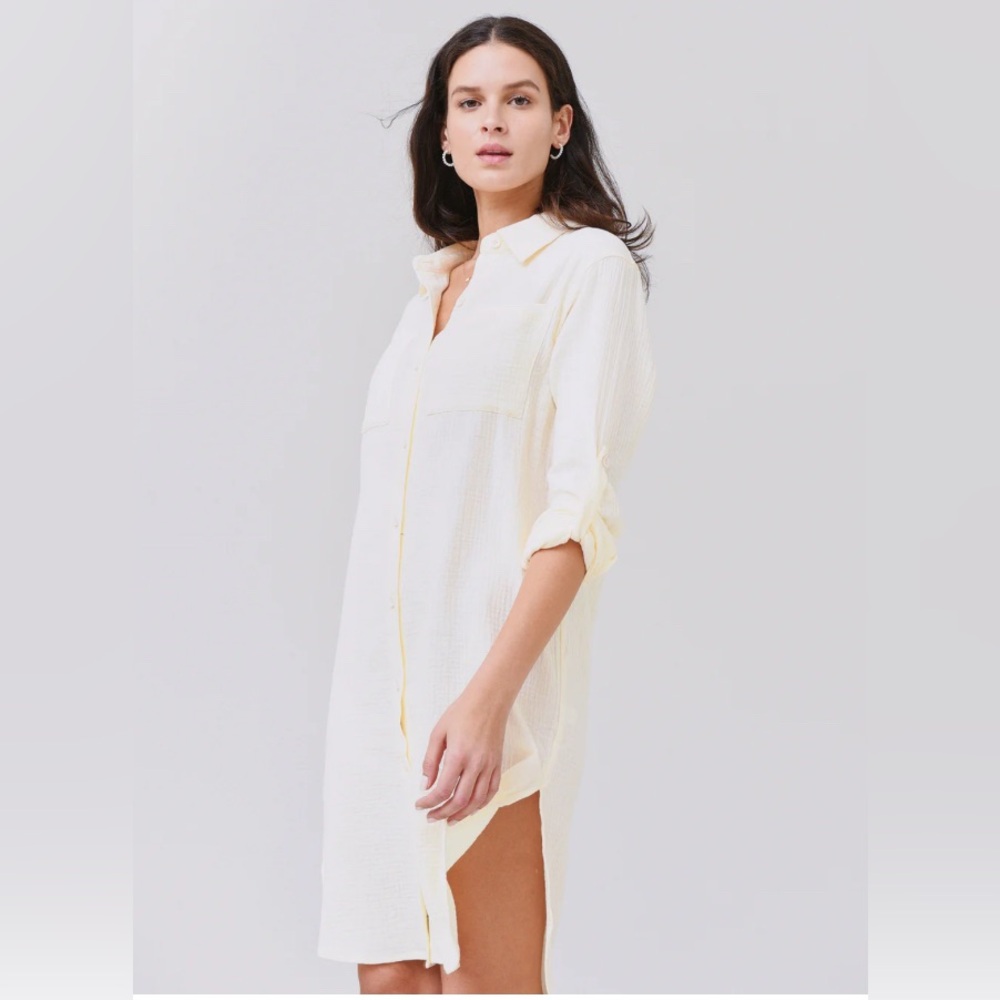 Monrow Light Cream gauze high-low Shirt Dress size Medium